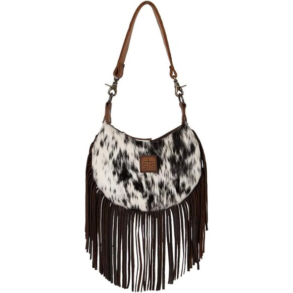 Womens Nellie Fringe Tornado Cowhide Leather Handbag with Removable Strap
